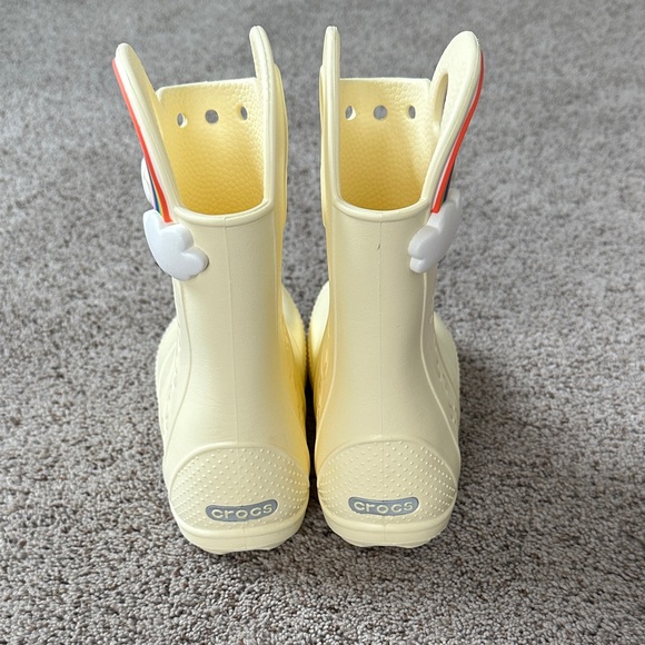 CROCS Kids Cream Boots with Rainbow Accent - Picture 2 of 3